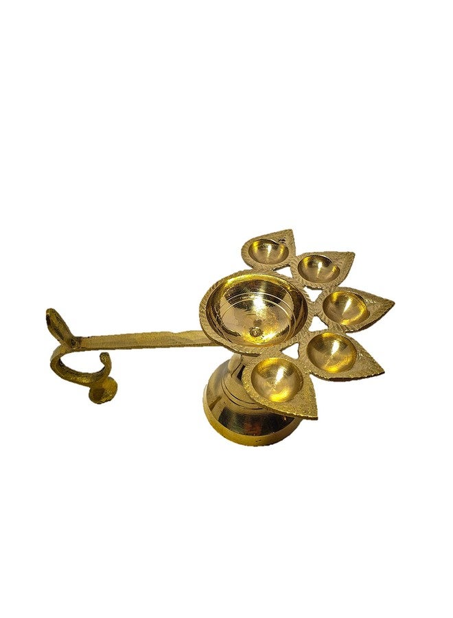RH Religious Heritage Panch Aarti Pure Brass Item | Panchmukhi Puja Diya | Ghee Lamp | Aarti Ghee Deepak for Home Temple | (L X B X H - 11 X 16 X 7 cm, Golden Colour) - Image 5